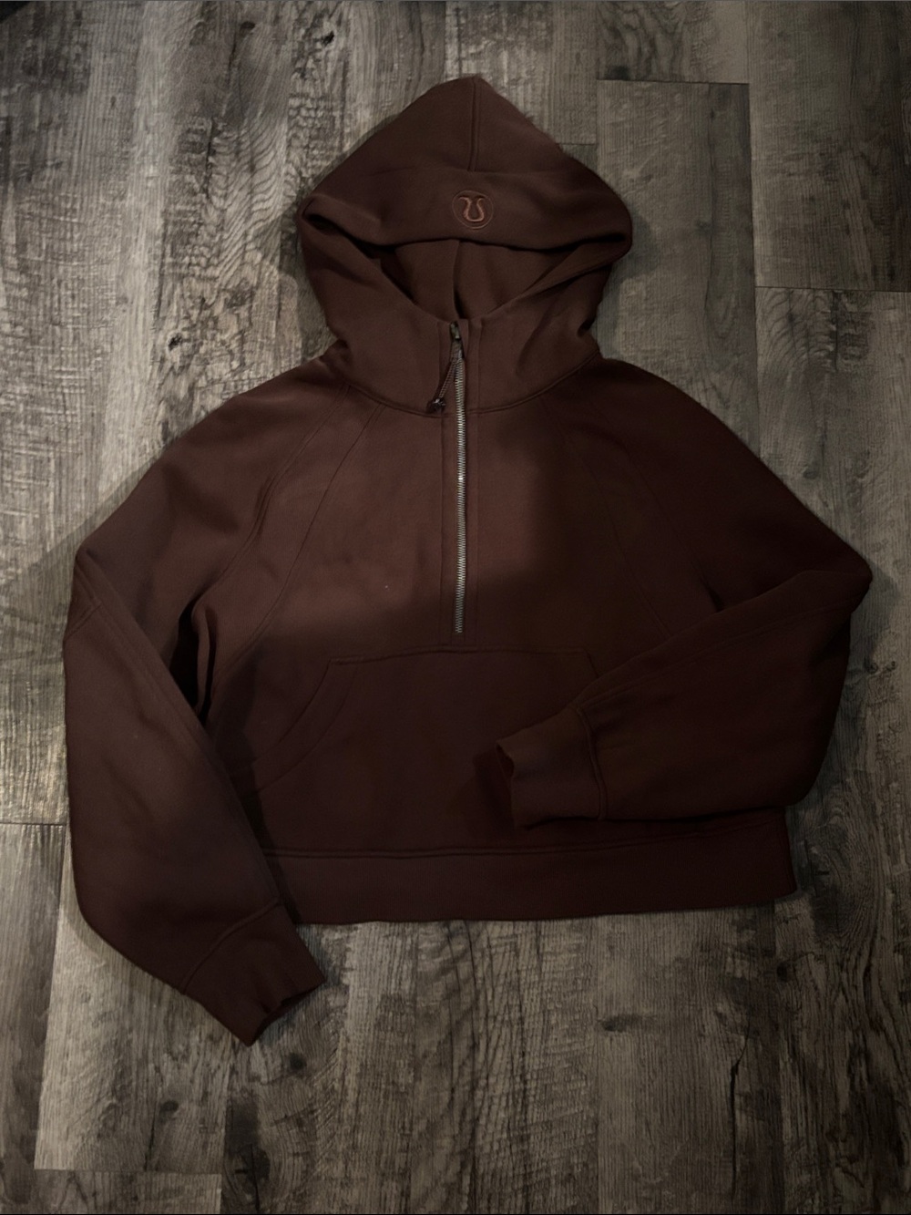 Lululemon Scuba Cropped Half-Zip Hooded Sweatshirt - Brown - Size M/L